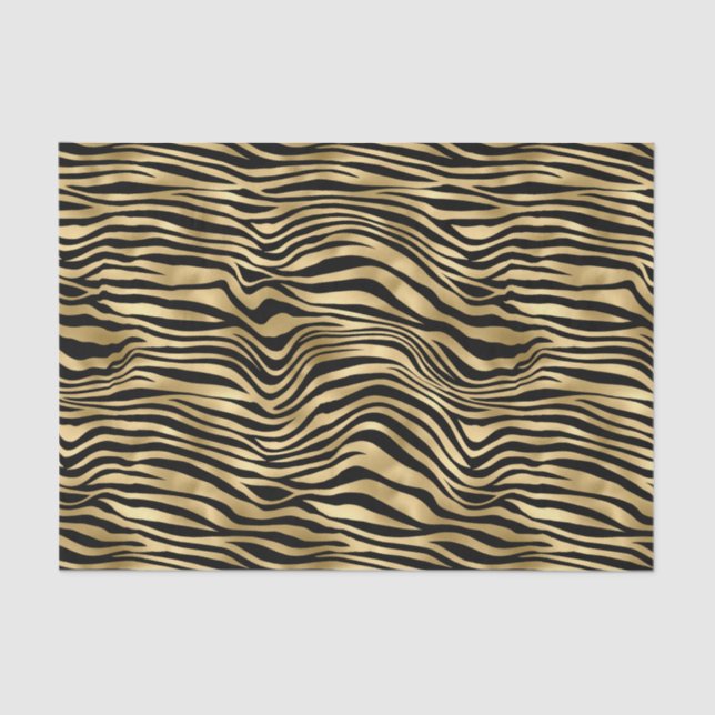 Papel De Seda Impressão Zebra na moda Dourada  (Frente )