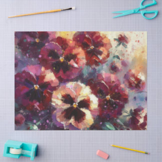 Papel De Seda Impressionista Pansies Floral de Maroon