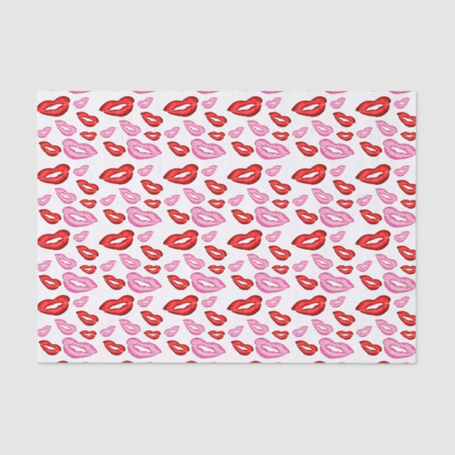 Papel De Seda Impressões de batom vermelhos e rosados ​​tendênci (Frente )