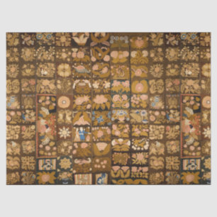 Papel De Seda Inclinação Floral Bordada Vintage com Animais