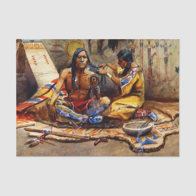 Papel De Seda "Indian Beauty Parlor", de Charles M Russell (Frente )