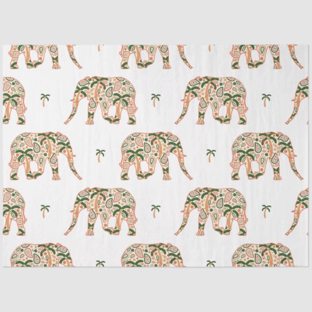 Papel De Seda Indian Floral Paisley Ornate Elephants (Frente )
