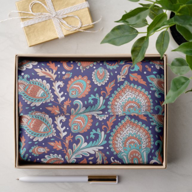 Papel De Seda Indian style paisley floral seamless pattern (Presente)