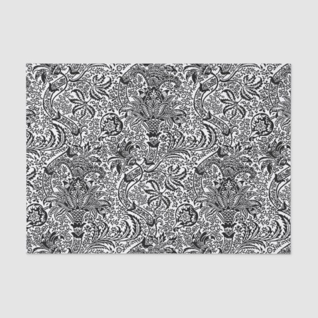 Papel De Seda Indiano, branco e preto de William Morris (Frente )