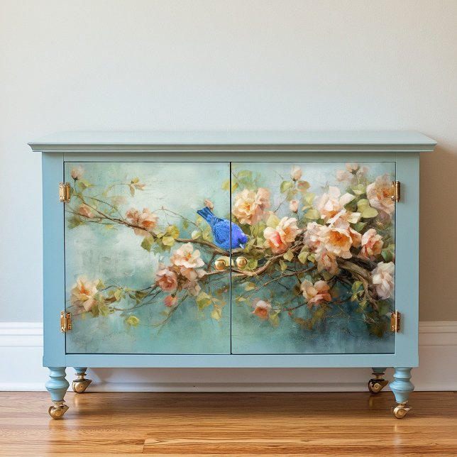 Papel De Seda Indígo Bunting Bird e Flores Decoupage (Criador carregado)