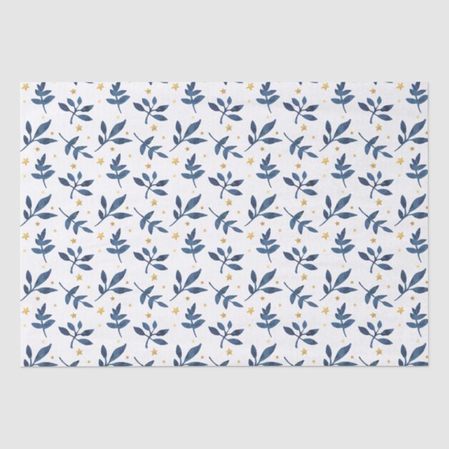 Papel De Seda Índigo com as estrelas do falso do ouro (Frente )