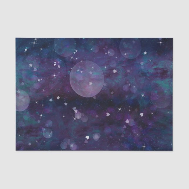 Papel De Seda Indigo Violet Bonito Sparkle Luz Corações e Estrel (Frente )