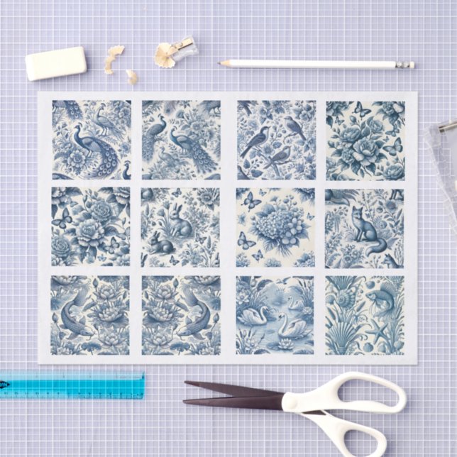 Papel De Seda Individual Blue Chinoiserie Inspired Decoupage (Arte )