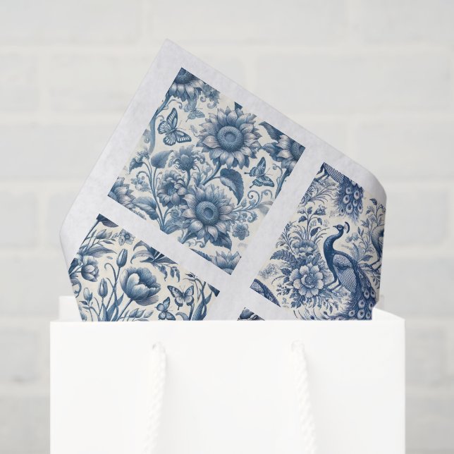 Papel De Seda Individual Blue Chinoiserie Inspired Decoupage (Sacola de presentes)