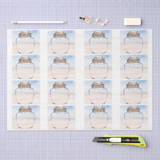 Papel De Seda Individual Jars & Coastal Background Decoupage  (Arte )