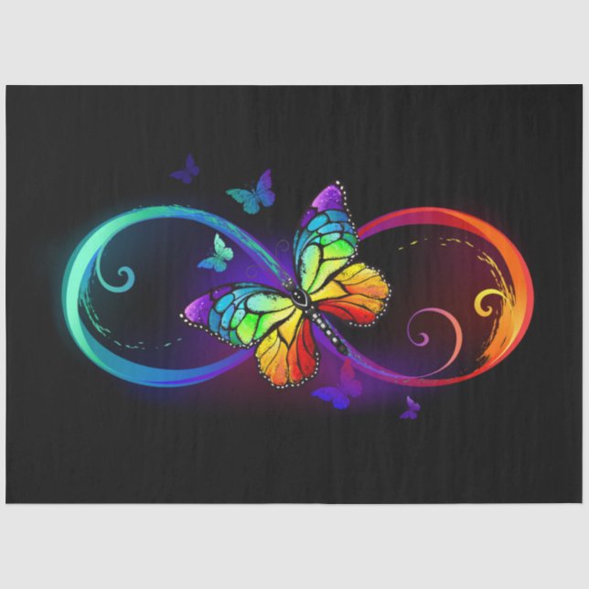 Papel De Seda Infinidade vibrante com borboleta arco-íris a pret (Frente )