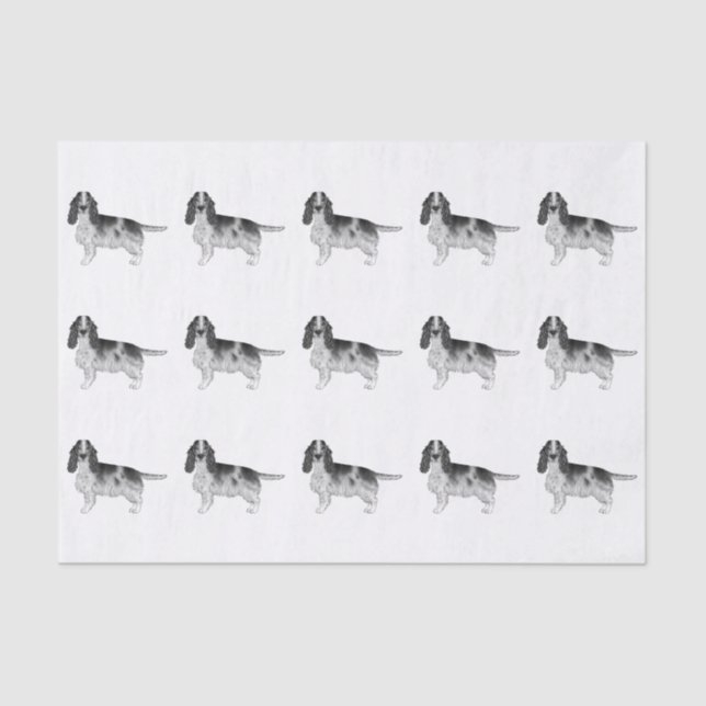 Papel De Seda Inglês Cocker Spaniel Em Padrão Preto E Branco (Frente )