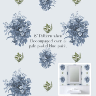 Papel De Seda Inglês Floral Blue e White Vintage LG Decoupage