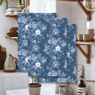 Papel De Seda Inglês Floral Toile Marinho Azul LG Branco Decoupa