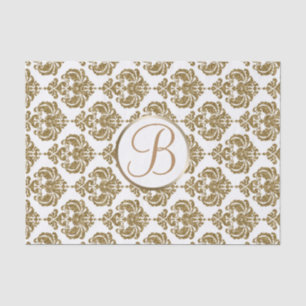 Papel De Seda Inicial de Letra Monograma Damask Glam Dourado Bra