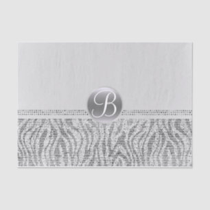 Papel De Seda Inicial de Monograma Brilho de Zebra Branco Prata
