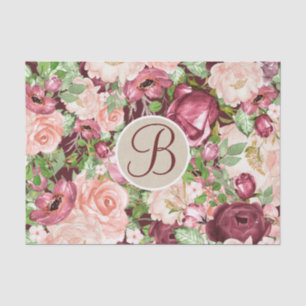 Papel De Seda Inicial Floral Rústica Monograma Letra Marsala