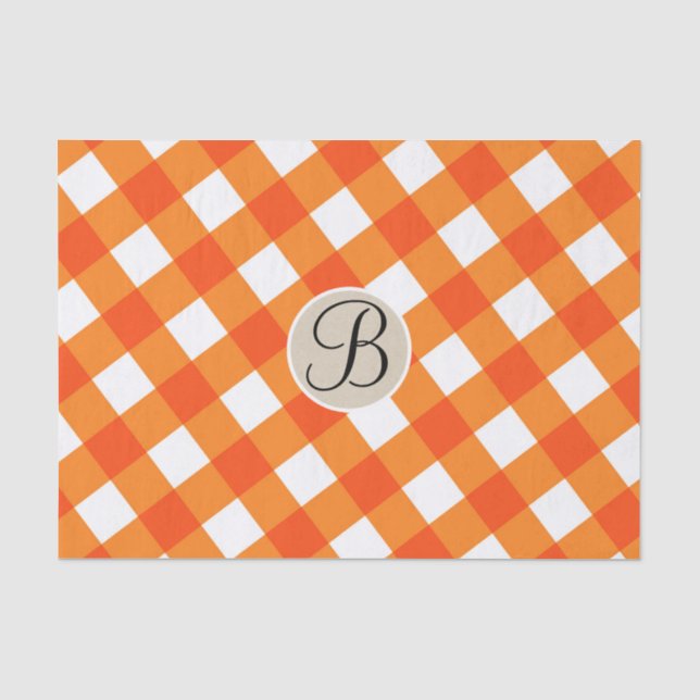 Papel De Seda Inicial Monograma de Outono Rústico Laranja Branco (Frente )