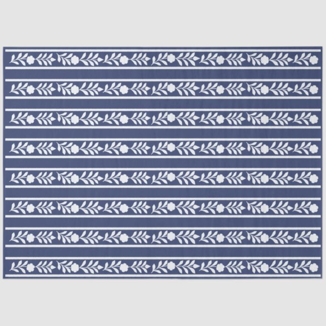 Papel De Seda Inky Blue 1 Bone Inlay Floral Border Decoupage  (Frente )