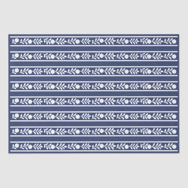 Papel De Seda Inky Blue 1 Bone Inlay Floral Border Decoupage  (Frente )
