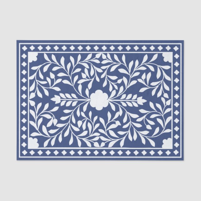 Papel De Seda Inky Blue 2 Traditional Bone Inlay Decoupage Paper (Frente )