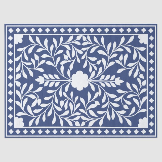 Papel De Seda Inky Blue 2 Traditional Bone Inlay Decoupage Paper (Frente )