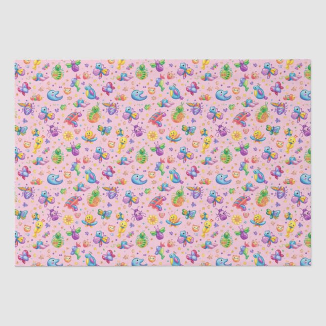 Papel De Seda Insetos de desenho animado na Fada Rosa (Frente )