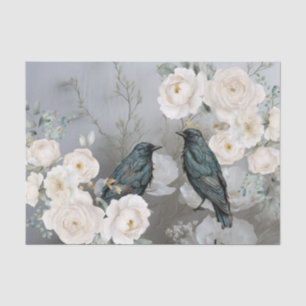 Papel De Seda Inspirado no Vintage Gótico Flores Brancas Aves Pr