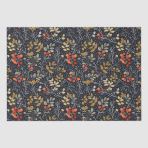 Papel De Seda Intrair Folha e Berry Padrão a Preto