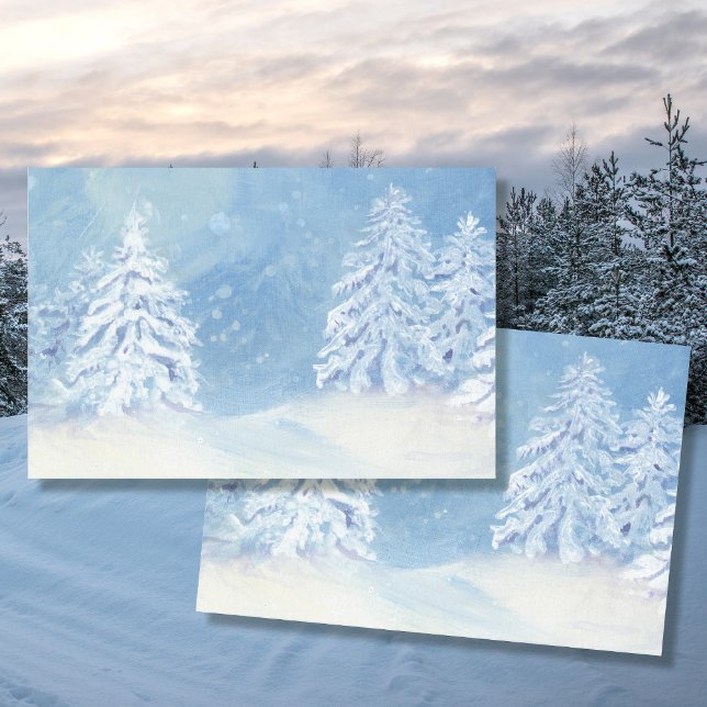 Papel De Seda Inverno Neve Caindo Árvore De Natal Blue Watercolo (Criador carregado)