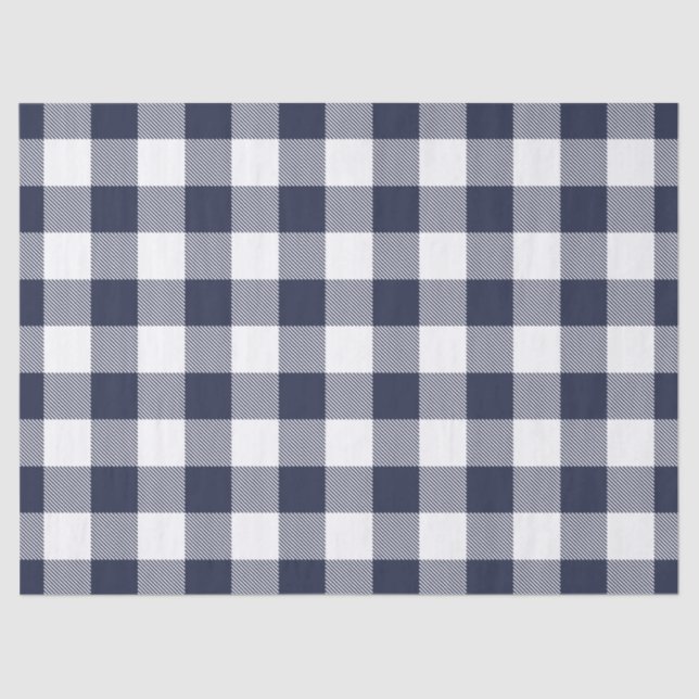 Papel De Seda invólucro branco em xadrez de gingham azul (Frente )