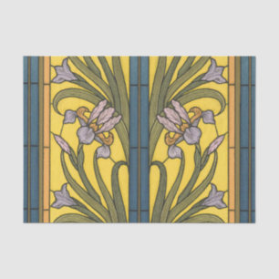 Papel De Seda Iris Flower Art Nouveau Vidro Estampado Azul Doura