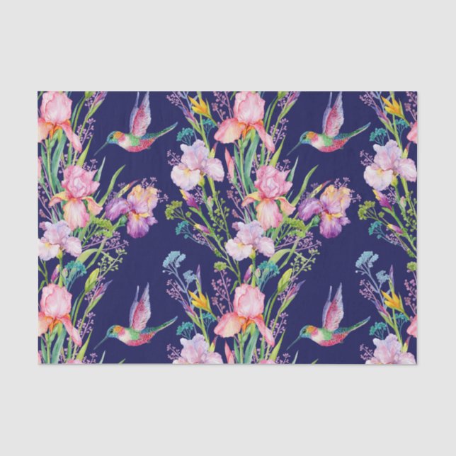 Papel De Seda Íris Rosa e Beija-flores (Frente )