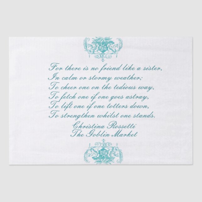 Papel De Seda Irmãs Poem Christina Rossetti Turquoise Script (Frente )