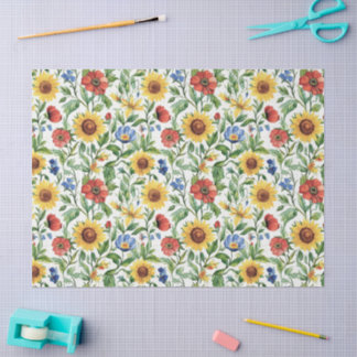 Papel De Seda Italian Blue Red Yellow Sunflowers Floral Birthday