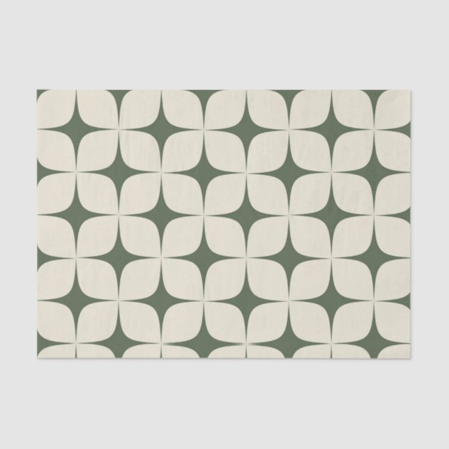 Papel De Seda Ivory Deep Green Meio século Modern Boho Geométric (Frente )