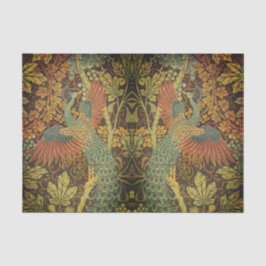 Papel De Seda Jacquard floral vitoriano de Peacock e folha de av