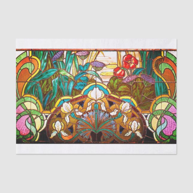 Papel De Seda Janela com visual de vitral floral art nouveau (Frente )