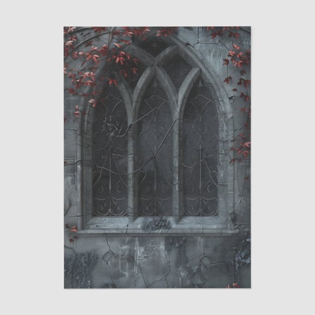 Papel De Seda Janela em Arco Gótico com hera Descoupagem (Frente )