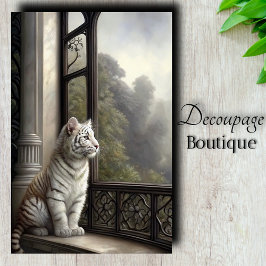 Papel De Seda Janela Gótica Decoupage Tigre Branco
