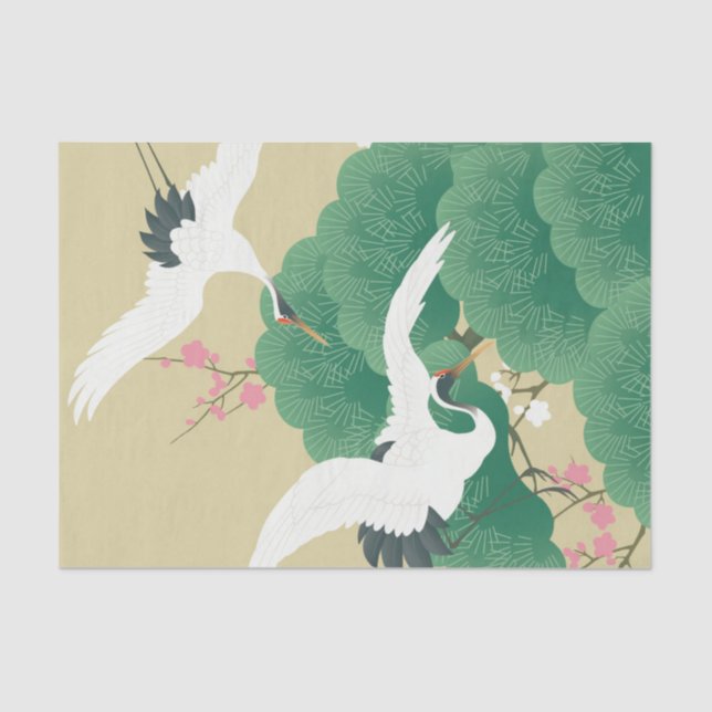 Papel De Seda Japanese Crane and Pine Tree (Frente )