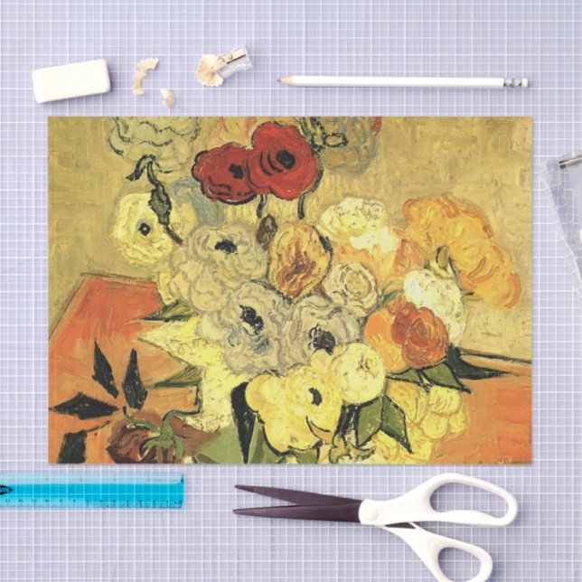 Papel De Seda Japanese Vase, Roses, Anemones by Vincent van Gogh (Arte )