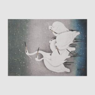 Papel De Seda Japonês Egrets Koson Cranes Winter Snow