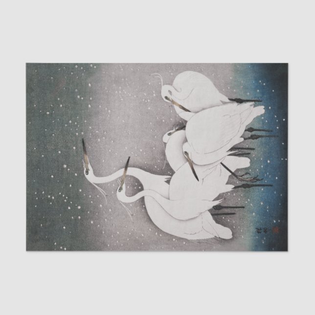 Papel De Seda Japonês Egrets Koson Cranes Winter Snow (Frente )