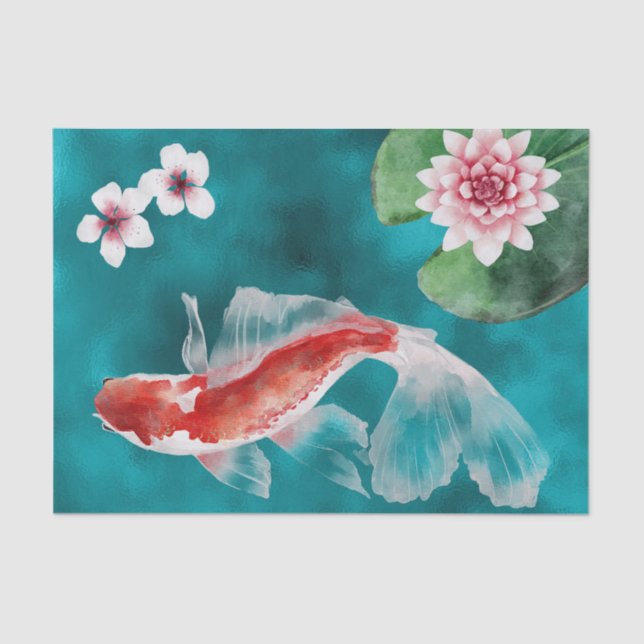 Papel De Seda Japonês Koi Fish, Cherry Blossomo Japão (Frente )