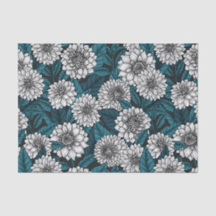Papel De Seda Jardim branco Dahlia/ folhas azuis 2