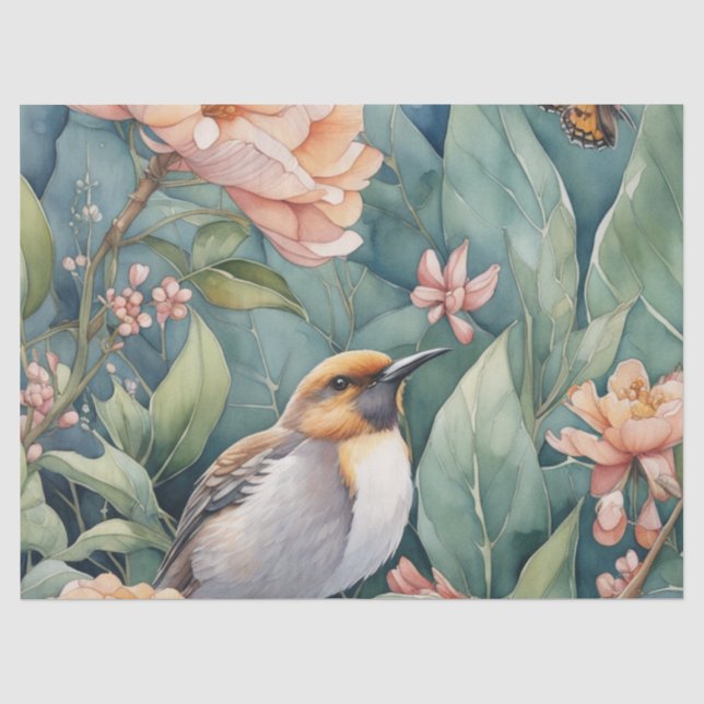 Papel De Seda Jardim Caprichoso de Aquarela com Decoração de Pás (Frente )