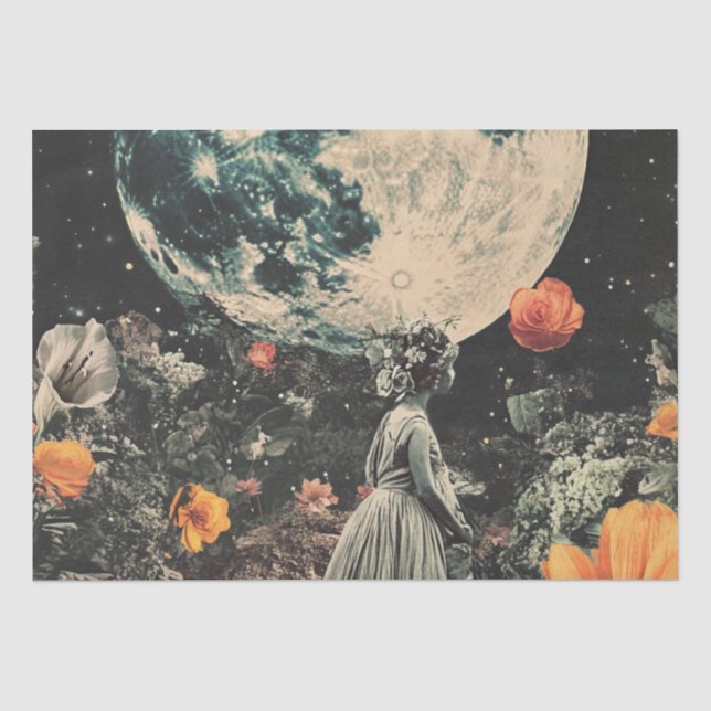 Papel De Seda Jardim Celestial da Lua Menina Floral Sépia (Frente )