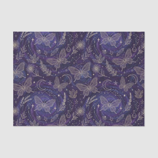 Papel De Seda Jardim Celestial Mágico com Borboletas, Lavanda (Frente )