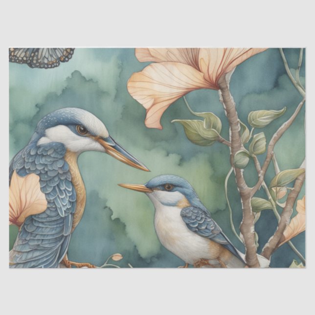 Papel De Seda Jardim de Aquarela Caprichosa com Decoupage de Pás (Frente )